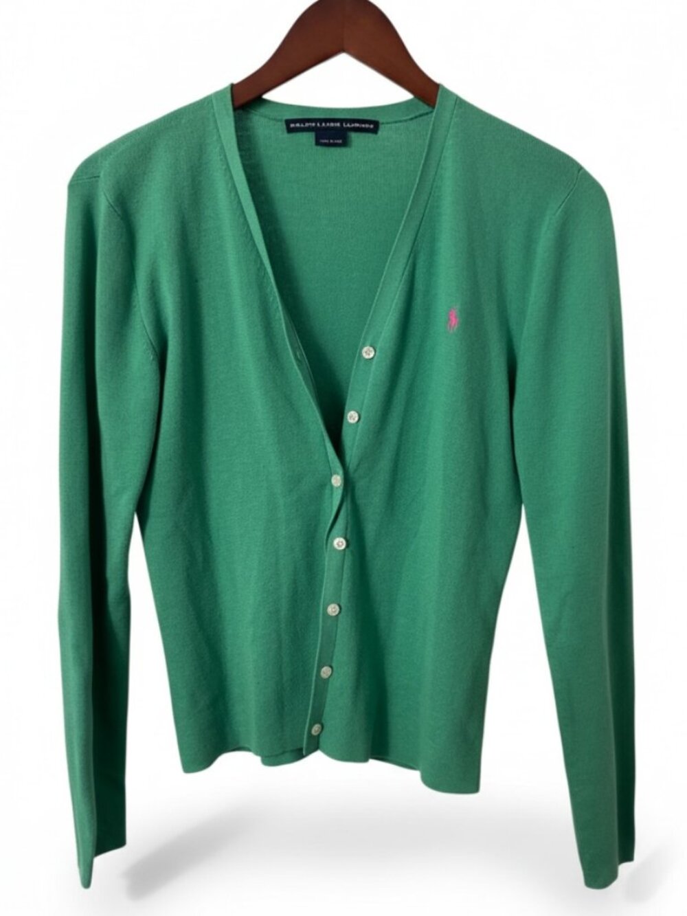 Ralph Lauren Sport Green Cotton Cardigan – Size M – Pink Pony Logo